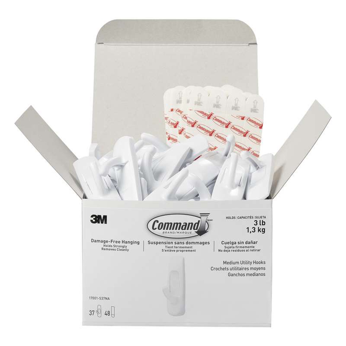 Hanging Hooks - 3M Command Utility Hooks, Medium (3lb), White, Pack 17001-S37NA