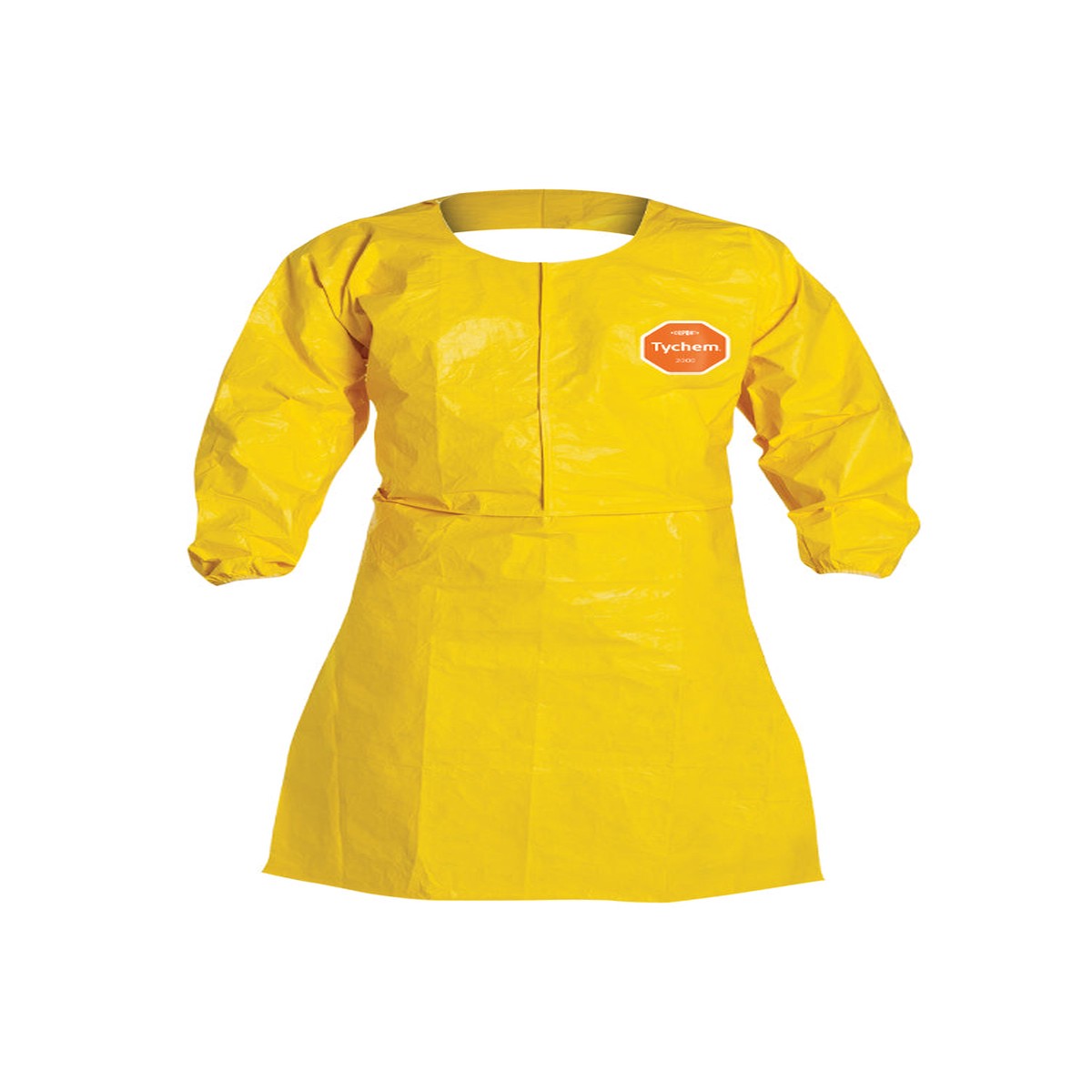 Apron - DuPont Tychem 2000 Sleeved, Elastic Wrists, 44" Long, Neck Loop w/ Snaps & Waist Ties, Bound Seams, Yellow (Case of 25) QC275B