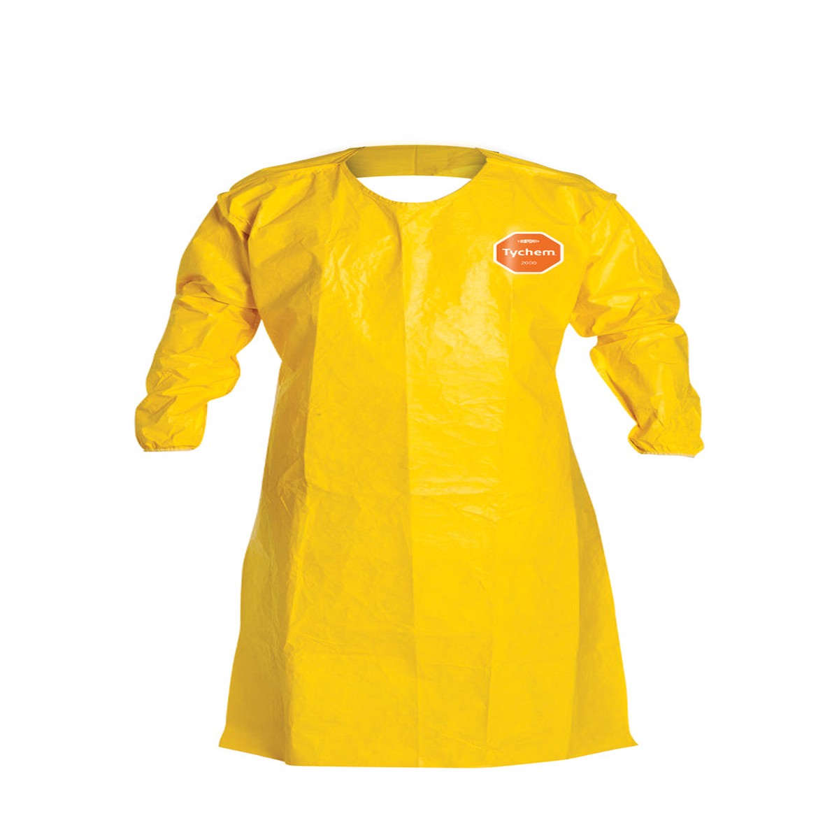 Apron - DuPont Tychem 2000 Sleeved, Elastic Wrists, 52" Long, Bound Yoke Neck w/out Snaps & Waist Ties, Bound Seams, Yellow (Case of 12) QC278B