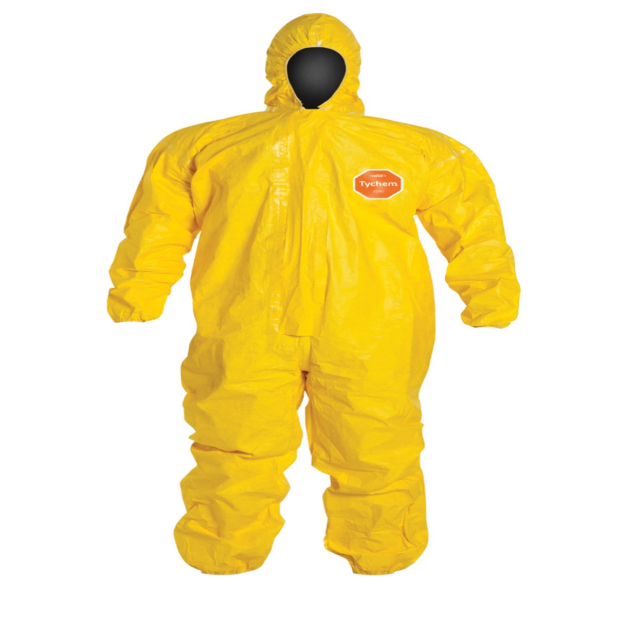 Coveralls - DuPont Tychem 2000 Standard Fit Hood, Stormflap, Elastic Wrists & Ankles, Storm Flap w/ Adhesive Closure, Taped Seams, Yellow (Case of 4) QC127T