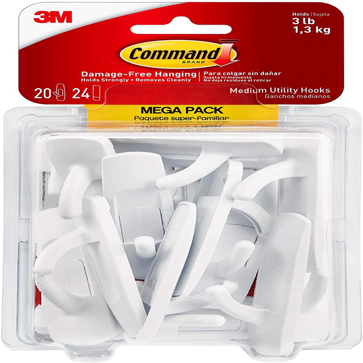 Hanging Hooks - 3M Command Utility Hooks, Medium (3lb), White, Mega Pack 17001-MPEF
