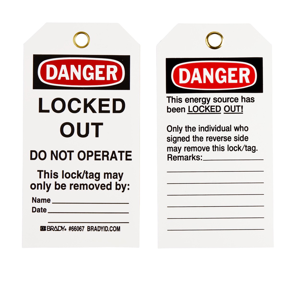 Tag - Brady DANGER Locked Out Polyester Tag 66067