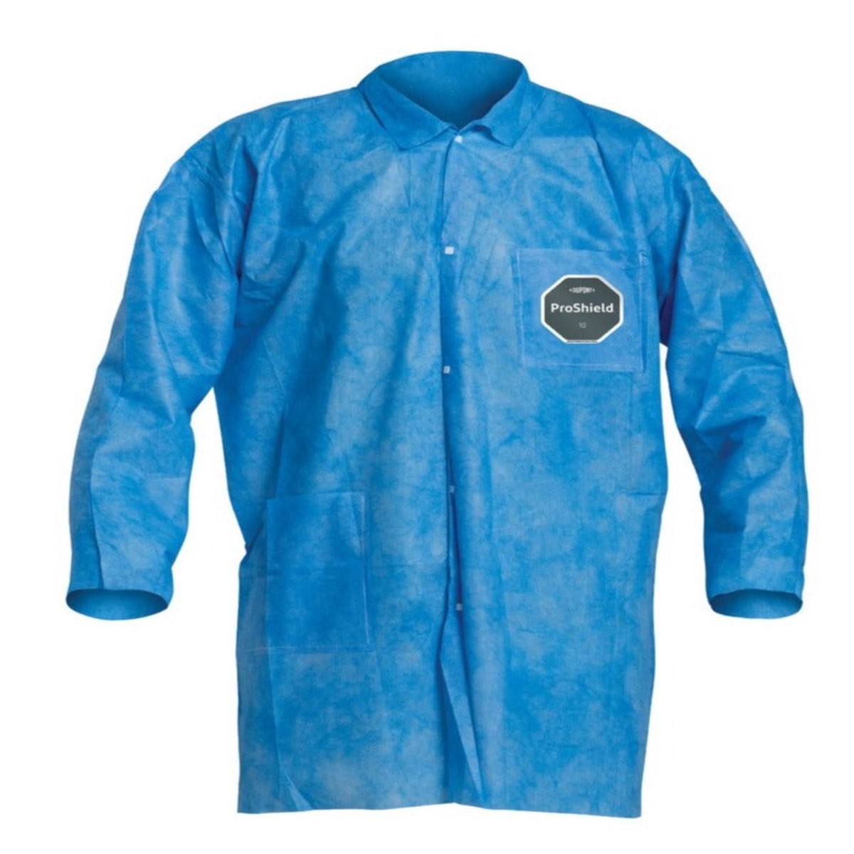 Lab Coat - DuPont ProShield 10 Knit Collar & Cuff, Frontsnap Closure, Serged Seams, Blue (Case of 30) PB219S