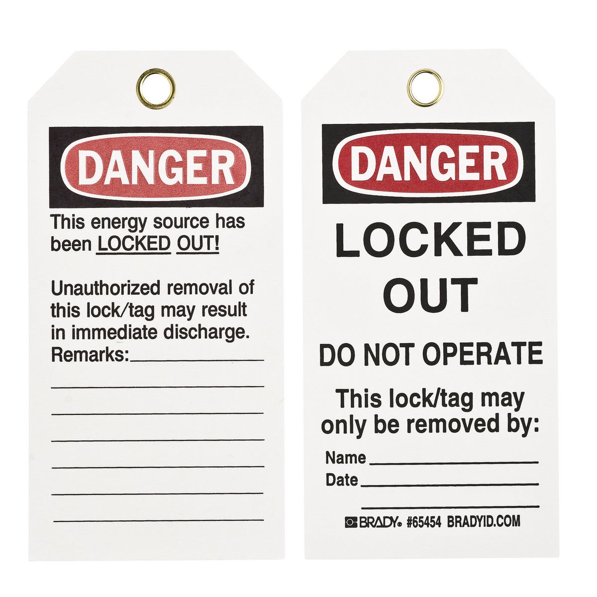 Tag - Brady DANGER Locked Out Cardstock Tag 65454