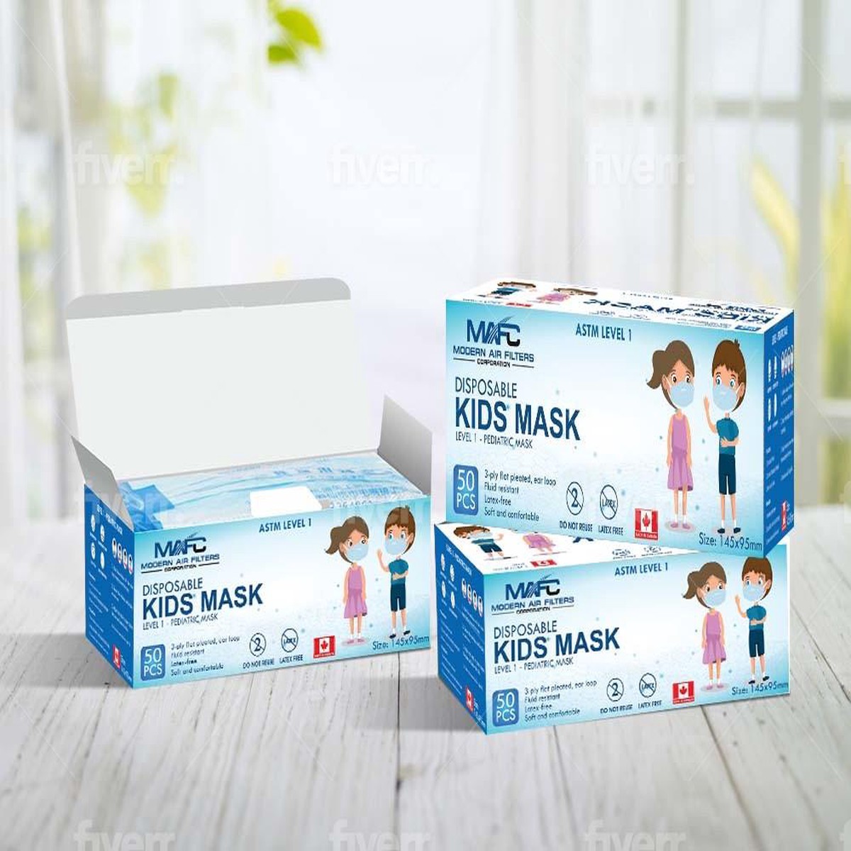Face Mask - MAFC Kids Level 1 3-Ply Blue or Pink Design Earloop, MAFC3PL2