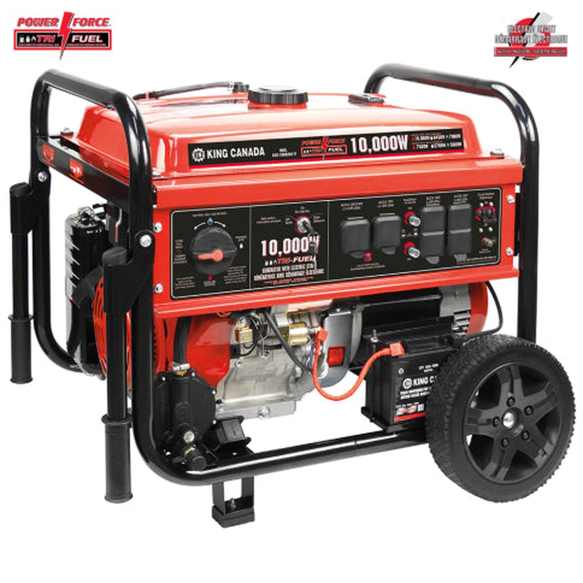 Generator - King Canada 10,000W Tri-Fuel Generator with Electric Start, KCG-10002GE-TF