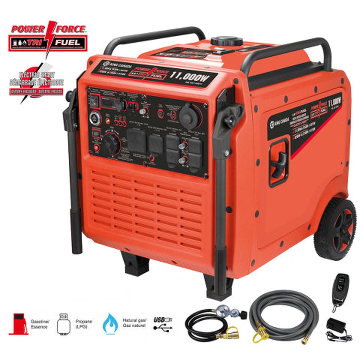 Generator - King Canada 11,000W Tri-Fuel Inverter Generator, KCG-11000I-TF