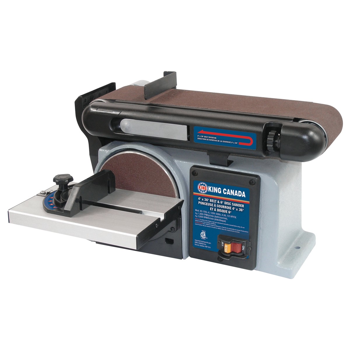 Belt & Disc Sander - King Canada 4" X 36" Belt and 6" Disc Sander KC-705L-6