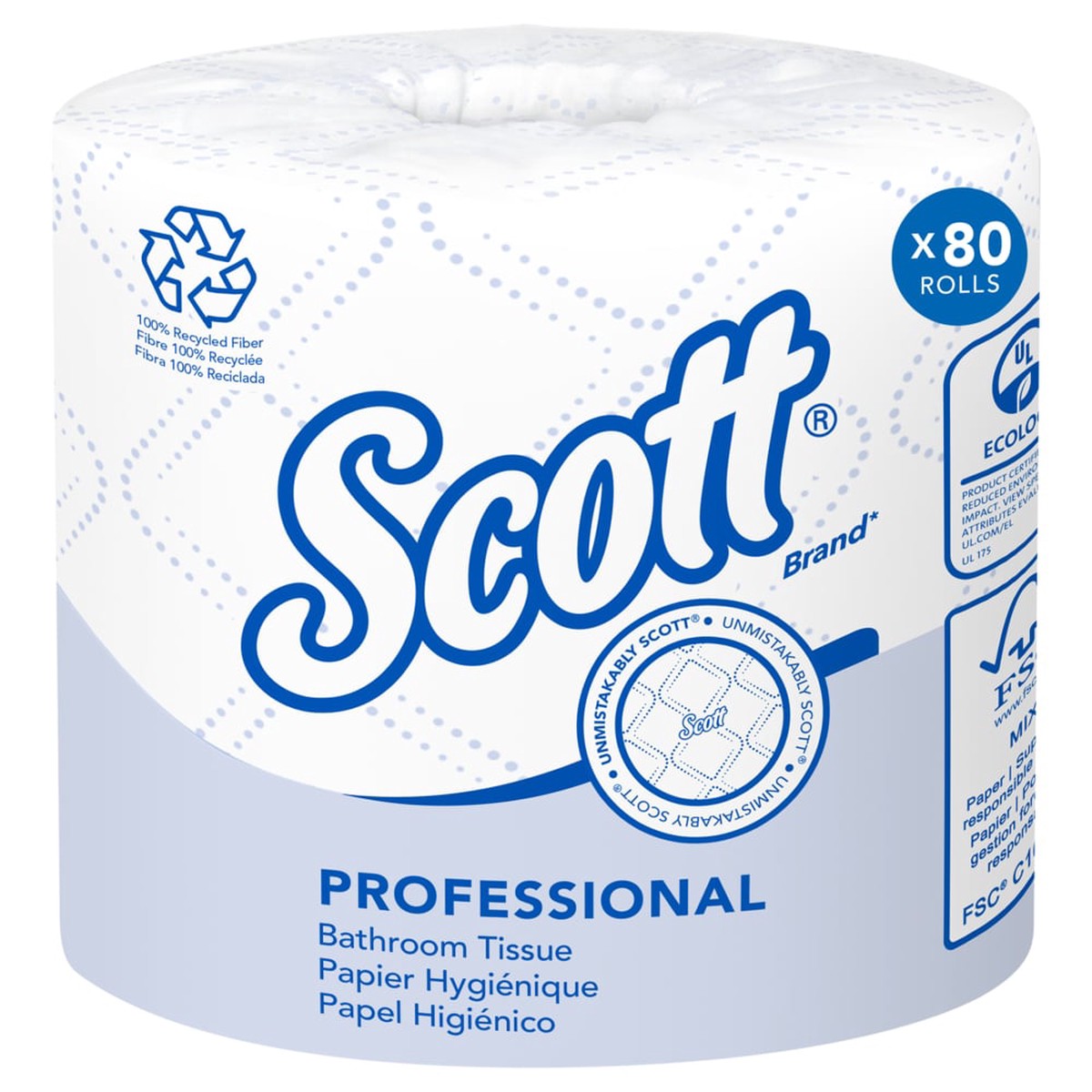 Bathroom Tissue - Scott Standard Roll Toilet Paper 100% Recycled Fiber 2 Ply (Case of 80 Rolls), 13217