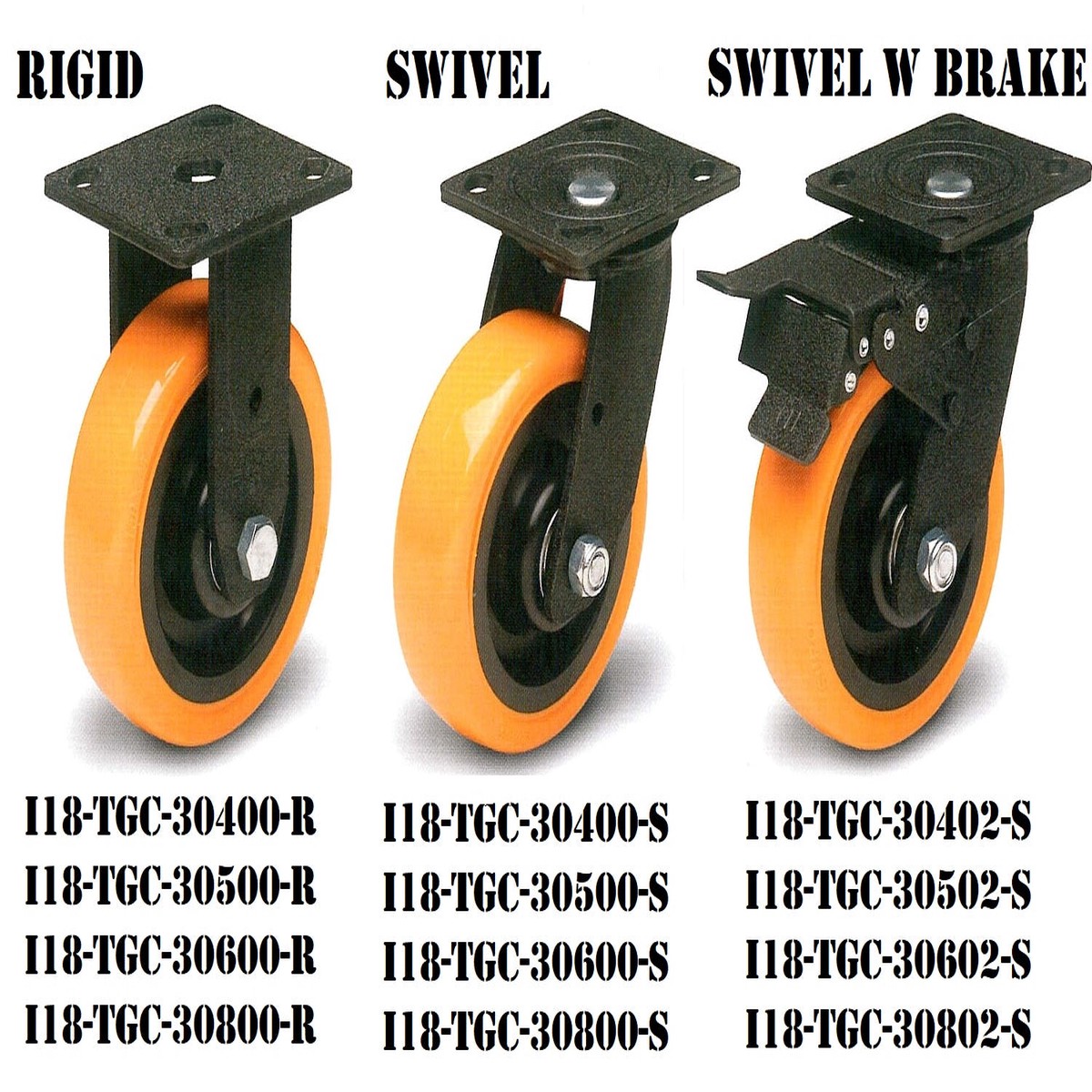 Casters - Tuff Grade Orange Polyurethane