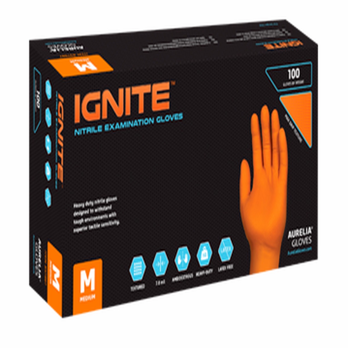 Disposable Gloves - Aurelia Ignite Nitrile Powder-Free Orange 7 Mil (M), 97887