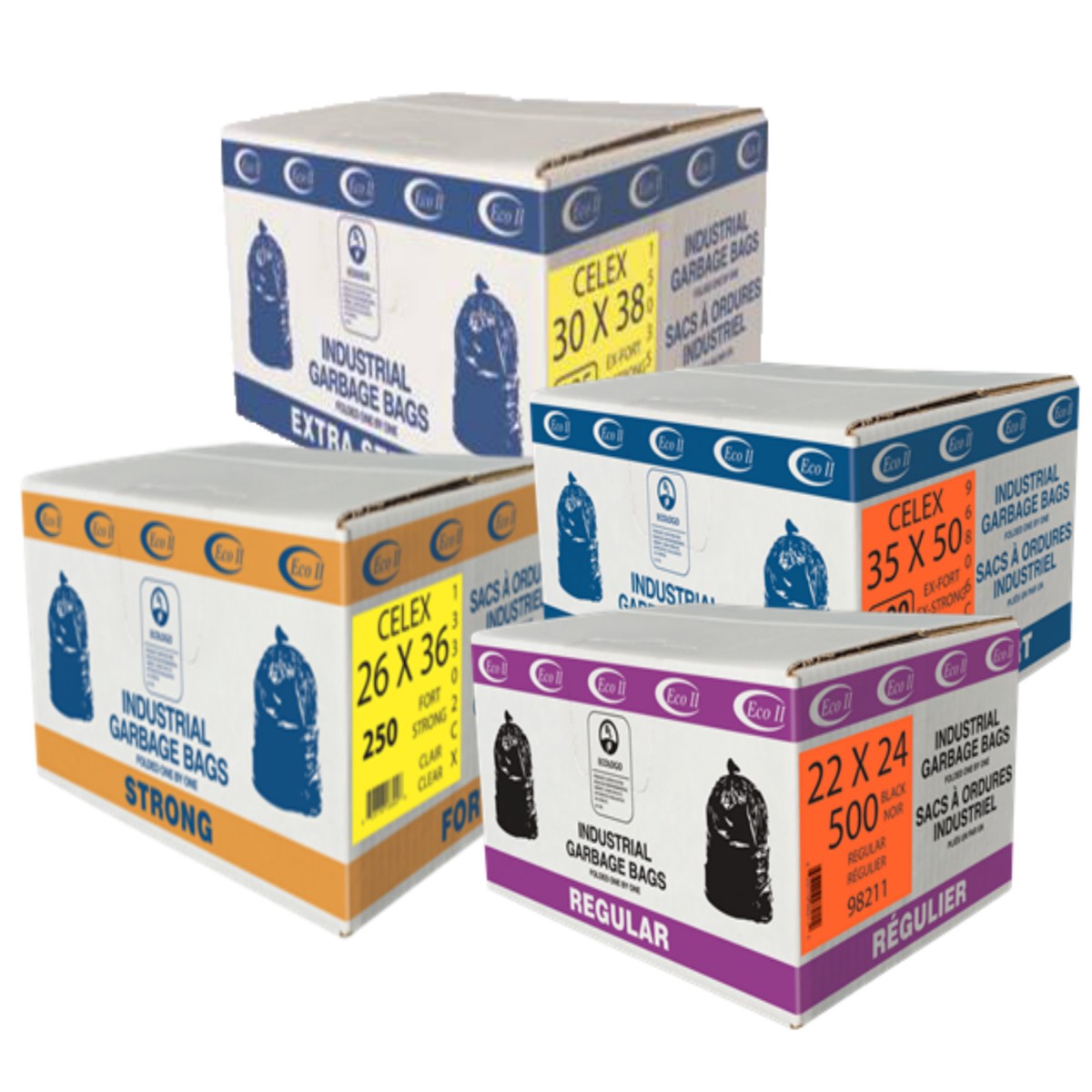 Garbage Bags - Eco II Black Utility, Strong & Extra-Strong Celex, Various Sizes