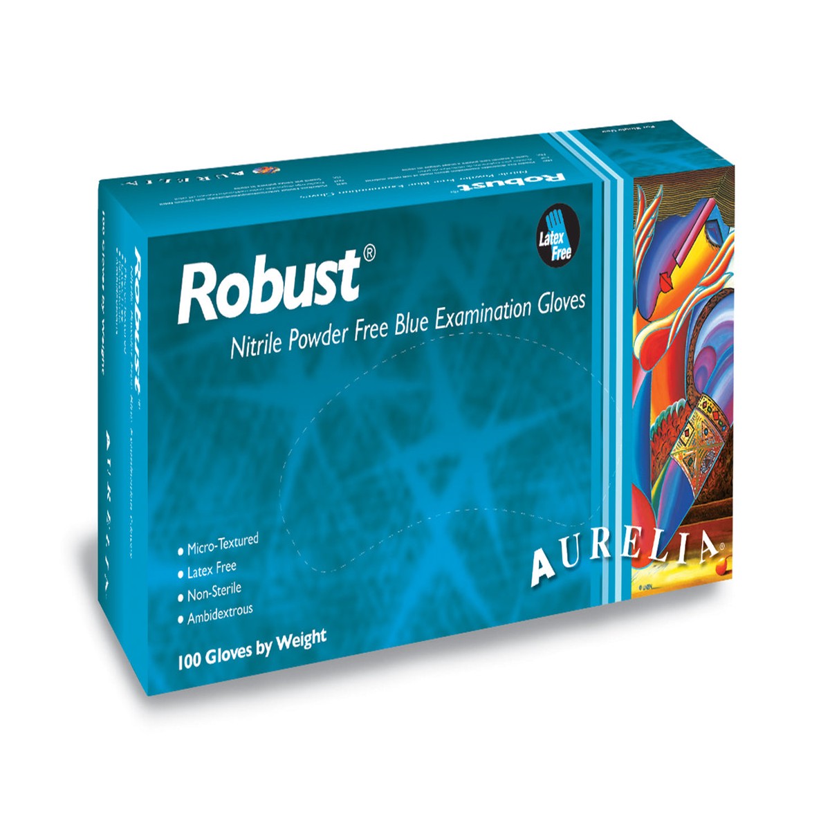 Disposable Gloves - Aurelia Robust Blue Nitrile (Non-Latex) Powder Free 4.5 mil Palm / 5.5 Mil Fingers 93896 / 93897 / 93898 / 93899