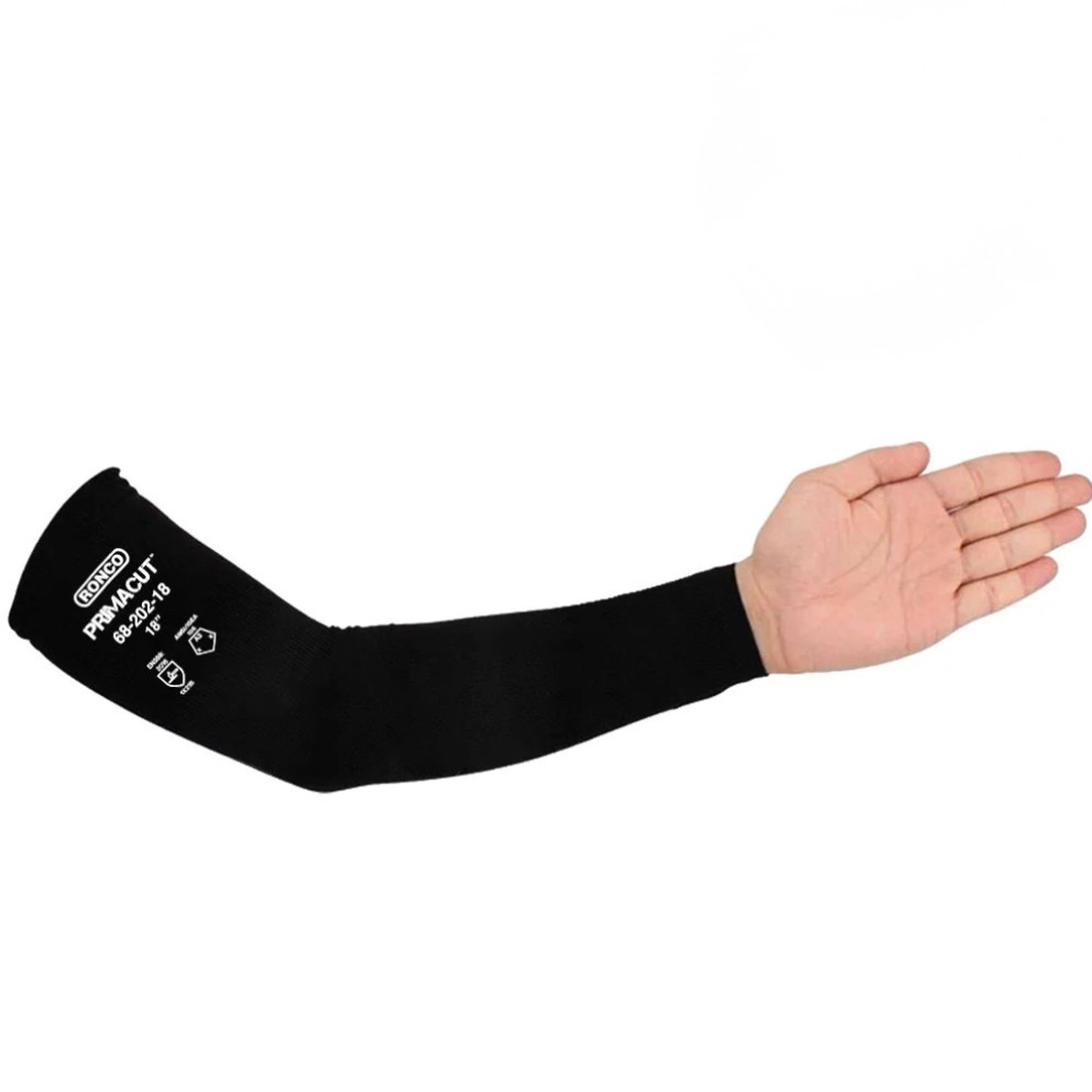 Cut Resistant Sleeve - Ronco PrimaCut Tubular knit rPET Sleeve Without Thumbhole, Black, 12, 14 & 18, 68-202