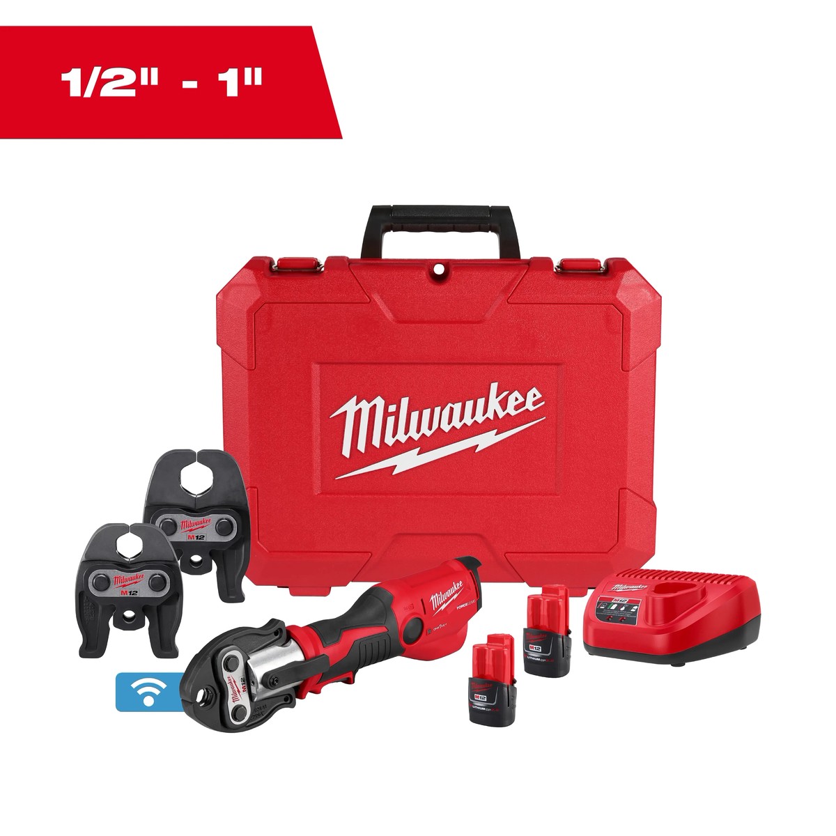 Press Tool Kit - Milwaukee M12 FORCE LOGIC Press Tool Kit w/ ONEKEY with 1/2" 1" CTSV Jaws, 2573-22