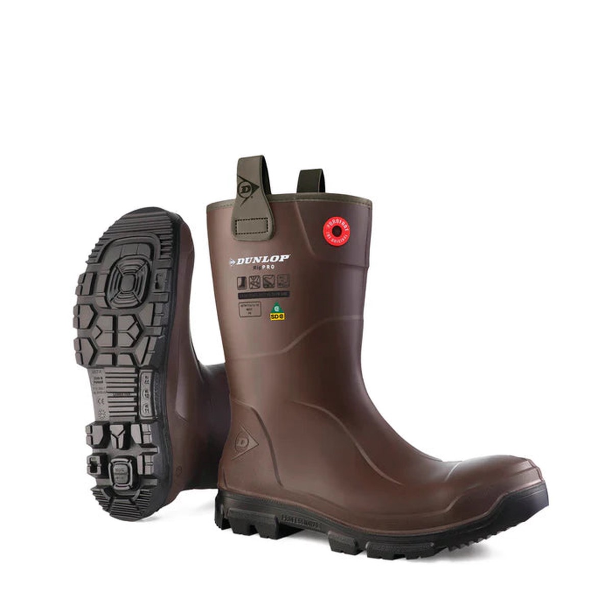 Waterproof Boots - Dunlop Purofort RigPro Full Safety, Brown | 11'' PU Work Boots, DJ2HR42-12