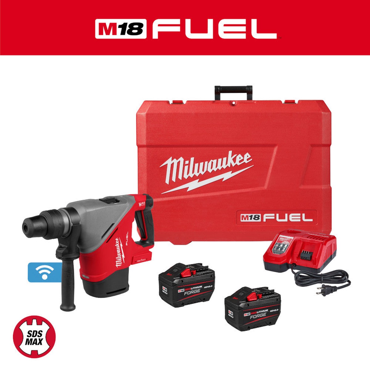 Rotary Hammer Kit - Milwaukee M18 FUEL 1-9/16" SDS Max Rotary Hammer Kit w/ ONE KEY, 2917-22HD