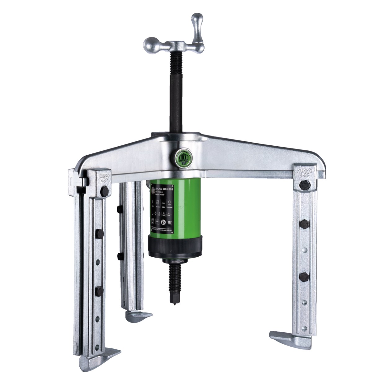 Kukko Y28-11-0 - Hydraulic, extra strong, 3-jaw puller with adjustable reach, hollow piston cylinder, spread 0 mm - 375 mm, internal extraction spread 280 mm - 600 mm, reach 500 mm