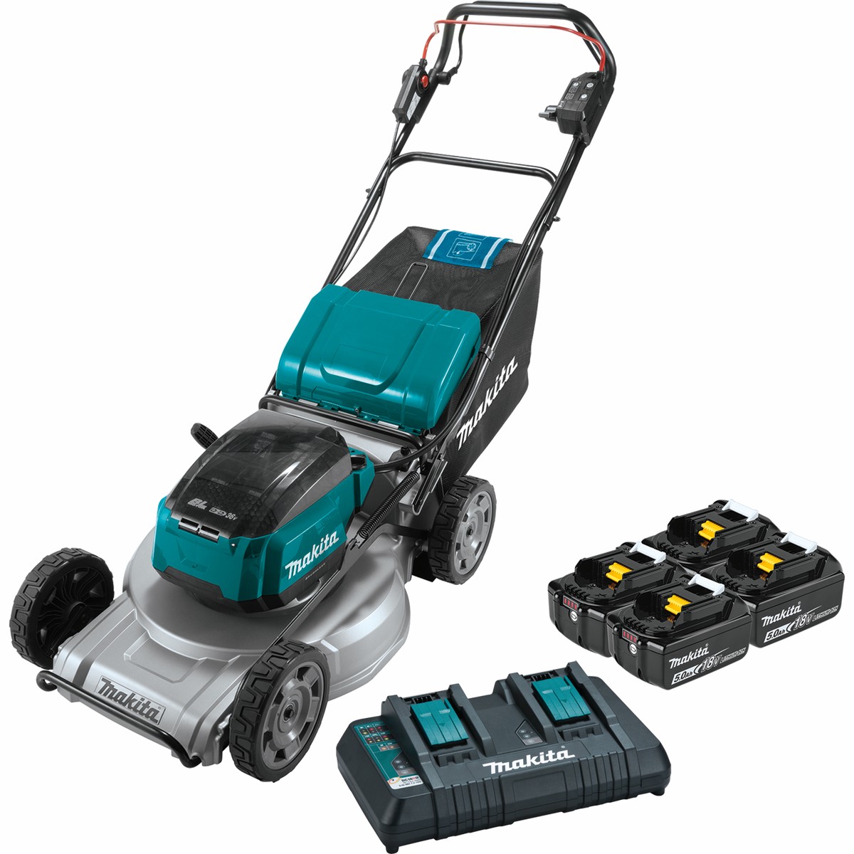 Makita XML09PT1 36V (18V X2) LXT Brushless 21" SelfPropelled Commercial Lawn Mower Kit with 4 Batteries (5.0Ah)